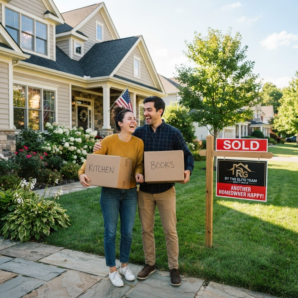 Happy couple celebrating a sold home